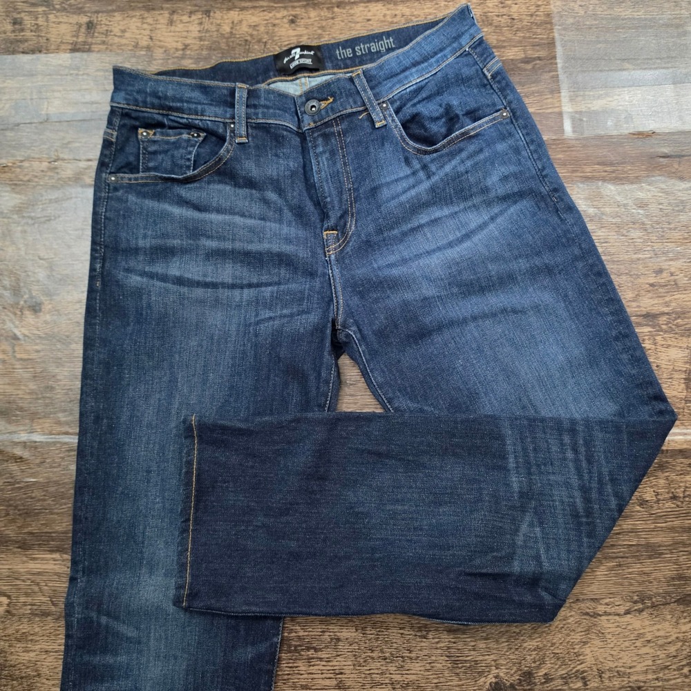 7 FOR ALL MANKIND Straight Jeans Mens 34‎ Dark Blue Luxe Sport Denim